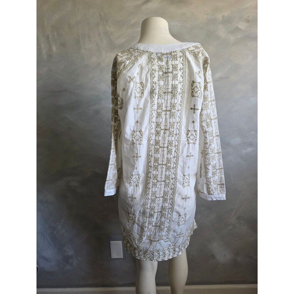 Blue Saks Fifth Avenue Cotton White Taupe Embroidered Tunic Top Sz XL - Picture 7 of 11